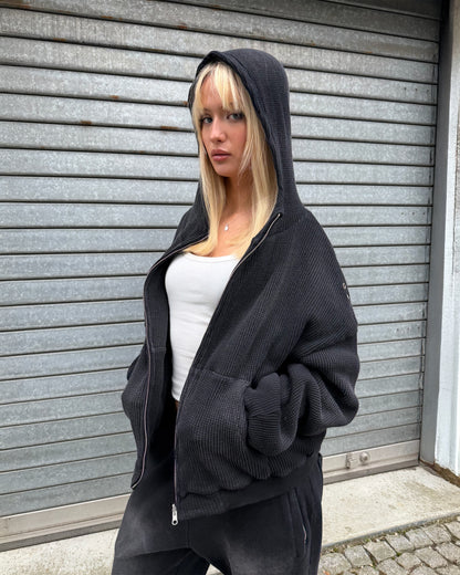 Waffle Knit Zip-Hoodie